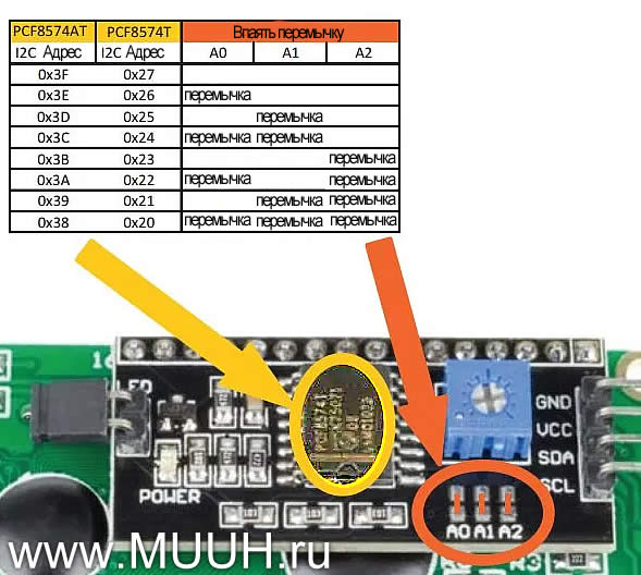 Как установить адреса в модуле PCF8574 MH Распайка пермычек