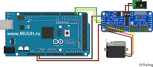 Схема подключения PCA9685r Ардуино МЕГА