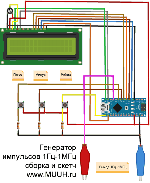 Генератор импульсов 1 Гц - 1 МГц на Arduino Схема подключения
