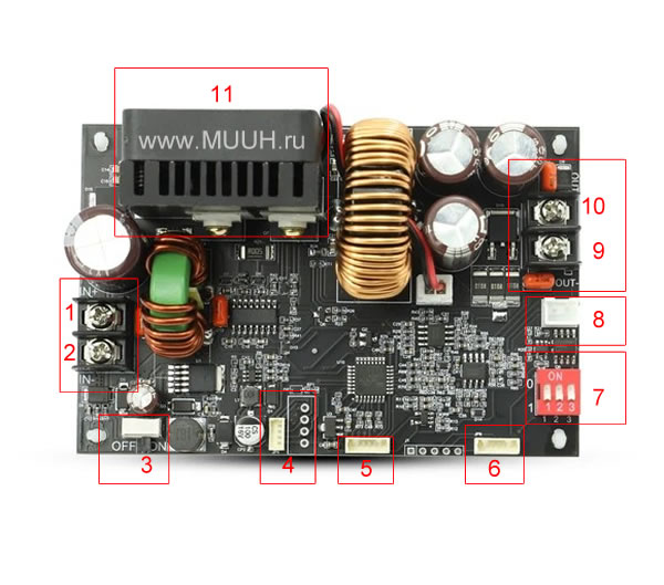 XY6020L регулятор мощности 20A, 1200 Вт, Модуль лабораторного блока питания Схема подключения