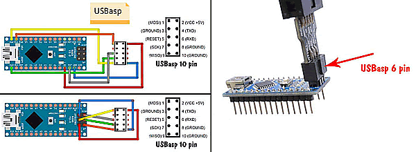  Схема подключения Arduino к программатору USBasp